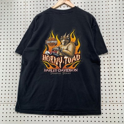 Vintage Harley Davidson Clown Horny Toad T Shirt Men XL Black Temple Texas Flame