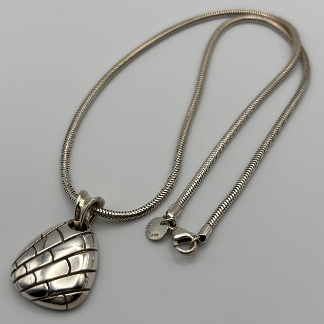 Vintage Tiffany & Co Croc Pendant Sterling Silver Snake Chain Necklace Unisex JP