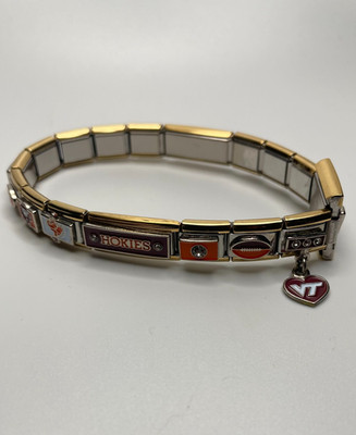 HTF Danbury Mint Virginia Tech Hokies NCAA 18k Gold Italian Panel Charm Bracelet