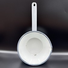 Vintage Gray And White  Enamelware Sauce Pan 1 quart Features Spout