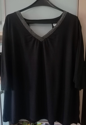 Ulla Popken  T- Shirt   Tunika   54/56    3/4  Ärmel  Schwarz Strasssteinchen