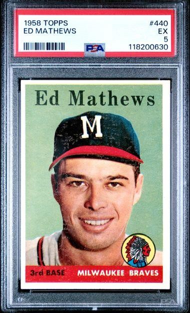 1958 Topps Baseball Card ED MATHEWS #440 Milwaukee Braves PSA 5