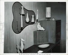 1953 Press Photo Free form candle and vase holder decoration - afa60417