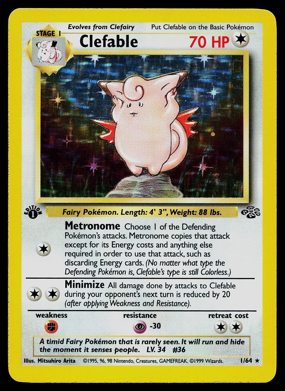 Pokemon Card - Clefable Jungle 1/64 1st Edition Holo Rare