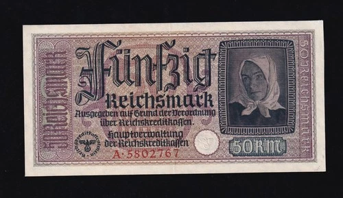 50 Reichsmarks 1940/45 Germany, World War II P-R140 series A !
