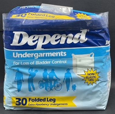 Vintage Depend Undergarments Adult Diapers One-Size 30-Pack 1988