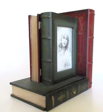 Vintage Decorative Faux Books with Key Holder Hooks, Photo Space and a Drawer