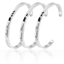 Mother's Day Gift Mama Bear Stainless Steel Open Bangle Bracelet for Birthday