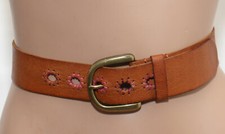 GAP Tan Genuine Leather Belt Laced Holes - Brass Buckle - Size S - 39" Long