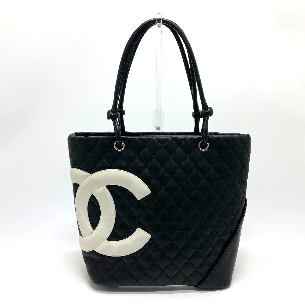 CHANEL Cambon Line Medium large Tote Bag Leather Black x White | eBay Chanel Cambon Line Medium Large Tote Bag Leather Black X White | Ebay