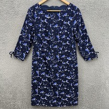 Talbots Womens Size 4 Maxi 3/4 Sleeve Blue Floral Dress 1/2 Zip Lined Arm Ties