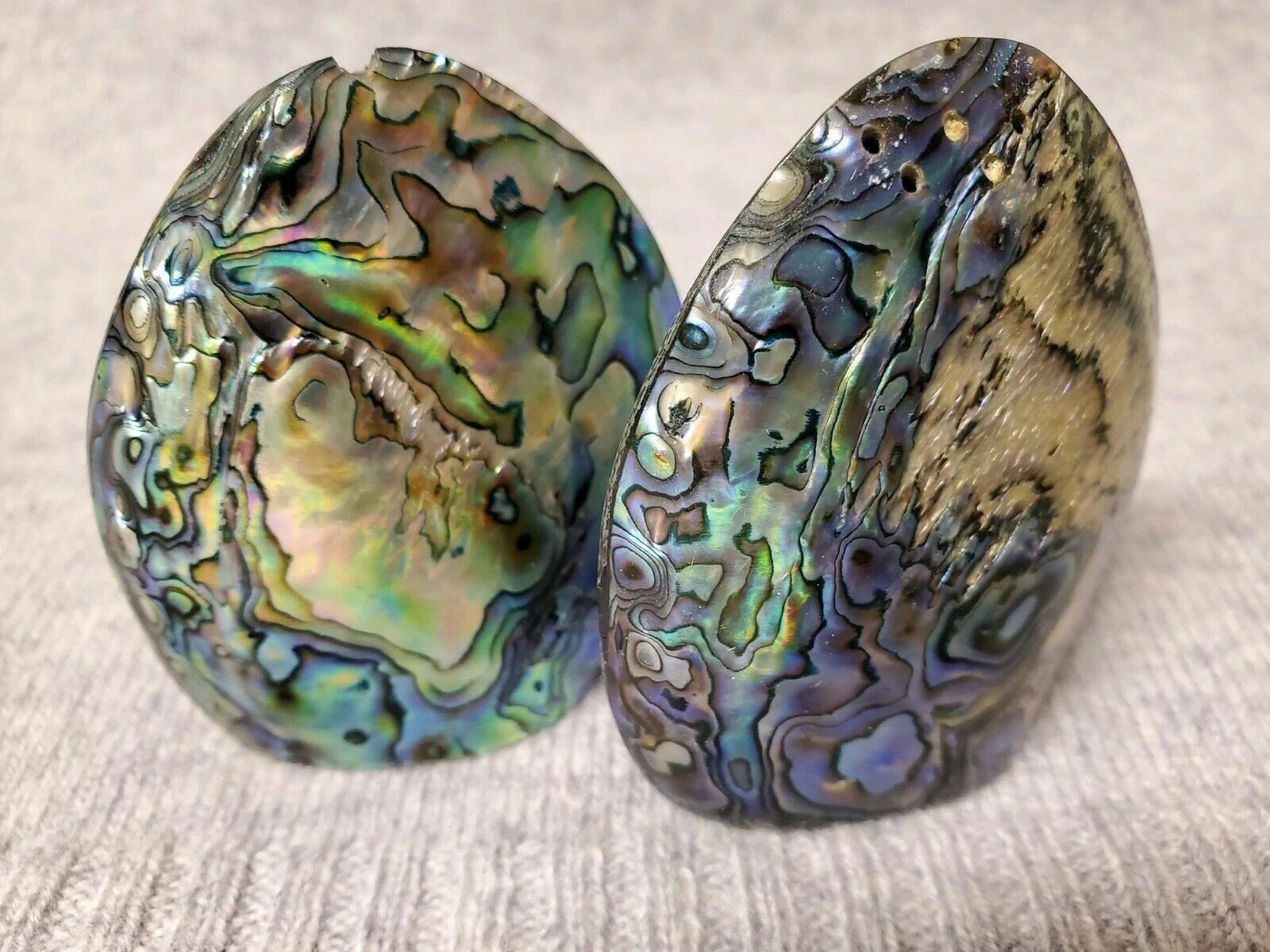 Vintage Beautiful Abalone Salt and Pepper Shakers Set 1980s