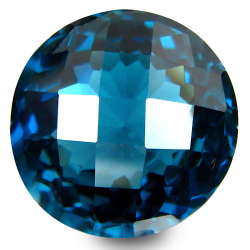 19.43Ct Beautiful Natural London Blue Topaz Round Checker Cut 15mm Loose Gem VDO - Picture 2 of 4
