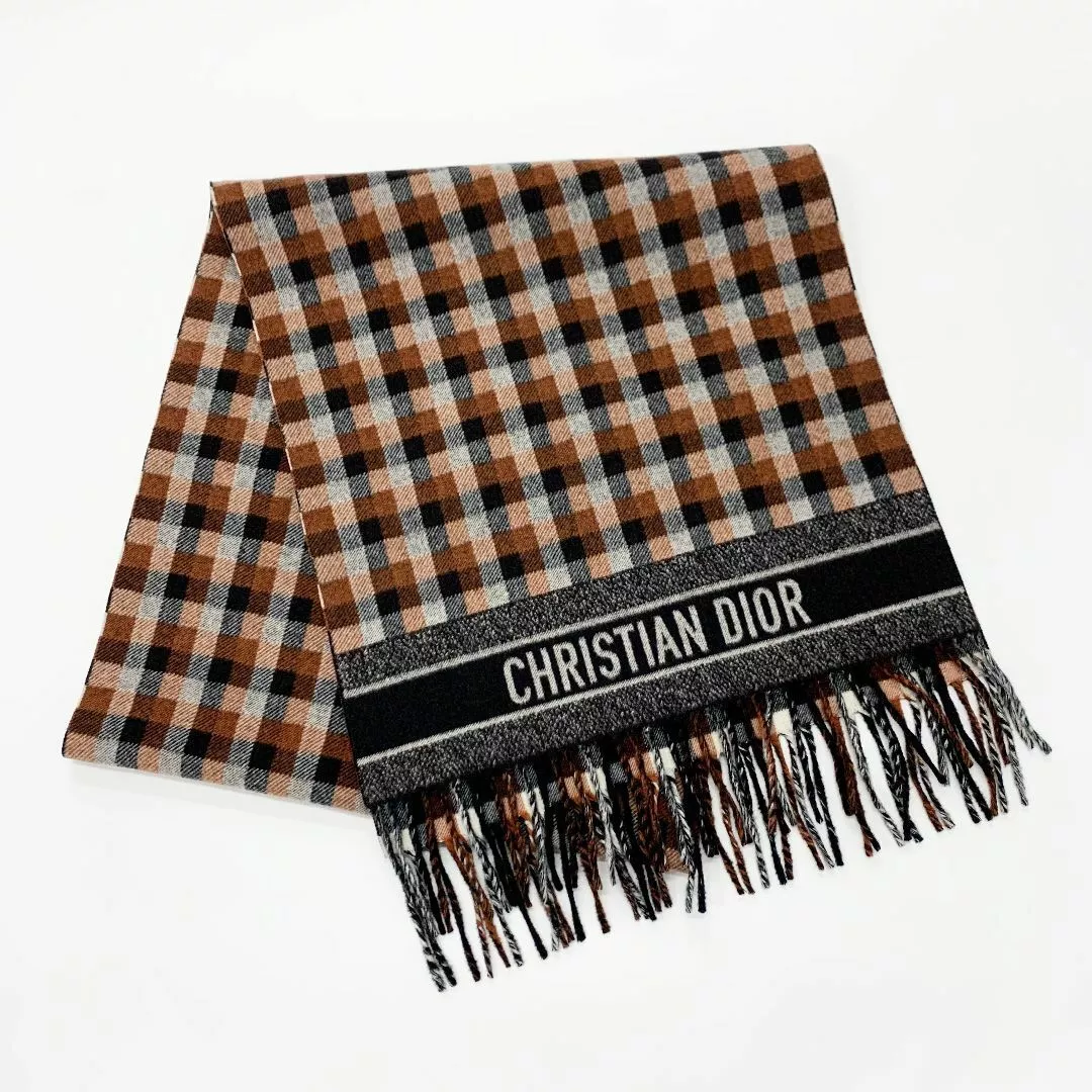 Christian Dior écharpe étole marron laine logo carreaux femme du Japon occasion M10826 