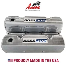 Ford 351 Cleveland BOSS 302 Polished Valve Covers - Blue Logo - Ansen USA