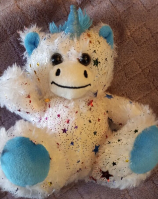 The Toy Factory 6'' White Unicorn Blue Mane With Sparkle Stars And Glitter