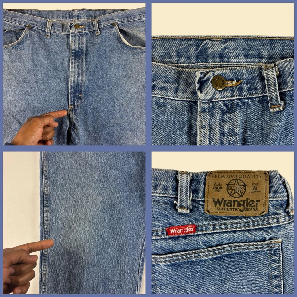 1990s Wrangler denim pants, vintage 42x30 mens USA-made straight leg blue jeans - Image 2 of 4