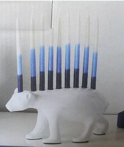 Polar Bear ceramic MENORAH/w-candles 8.5”L x 2.6 w x4.2 H. NEW In BOX