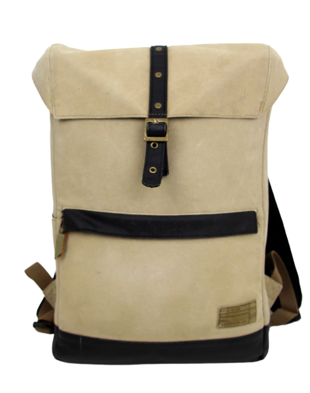 HEX KHAKI BEIGE CANVAS BLACK COATED PADDED LAPTOP CARRY ON BACKPACK SHOULDER BAG