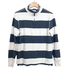 J CREW CREWCUTS Rugby Shirt Boys Size 14 Striped 1/4 Zip Pullover Cotton Gray
