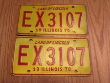 Vintage 1970 License Plate IL Land of Lincoln EX 3107 Set of 2