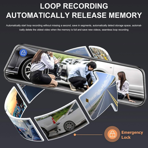 Rear View Mirror Dash Cam 10"Full Touch Screen WiFi 1080P Front and Rear Car DVR - Picture 5 of 13