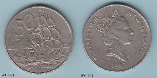Neuseeland 50 Cent 1987 (Elizabeth II) Endeavour Schiffsmünze