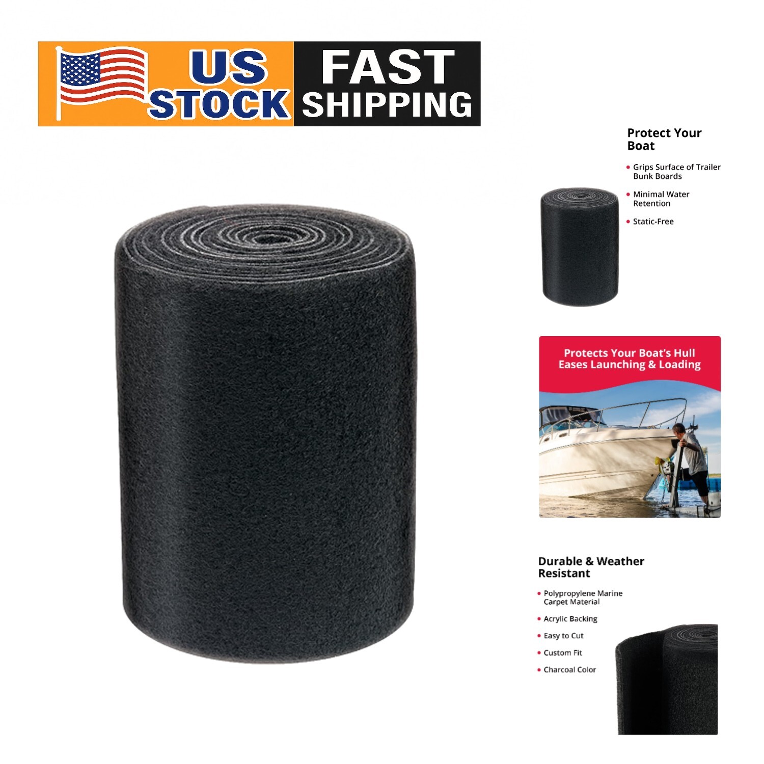 Customizable 12ft Charcoal Boat Trailer Bunk Carpet Durable Weatherproof