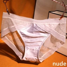 Women Sexy Lady Splice Panties Briefs Underpants Satin Mesh Sheer Breathable 