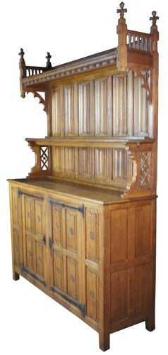 Antique French Gothic Revival Vaisselier Bar Cupboard Sideboard Hutch Linen Fold - Picture 3 of 12