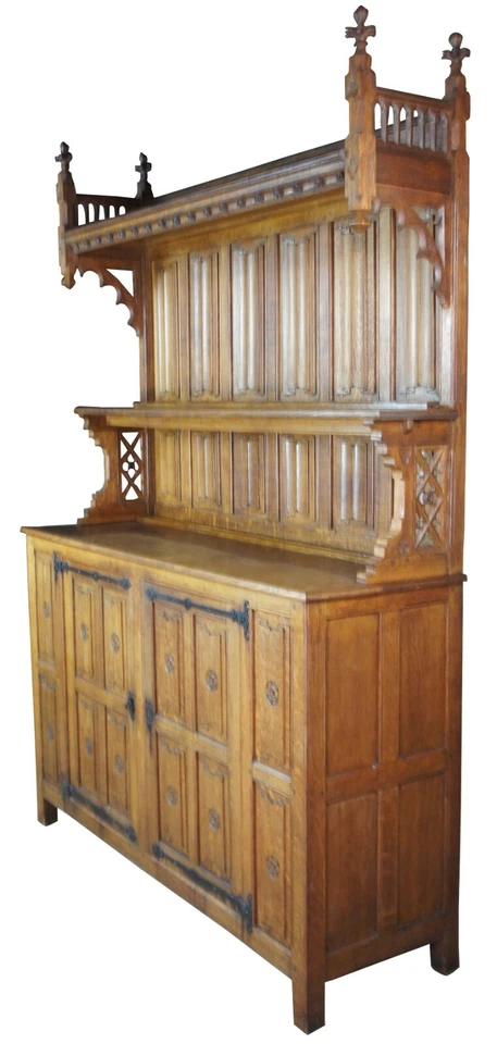 Antiguo aparador de bar vaisselier renacimiento gótico francés armario de lino plegable Foto 3 de 4