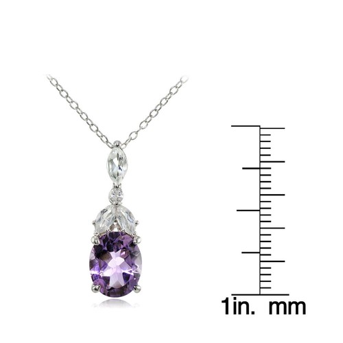 Sterling Silver Amethyst and White Topaz Oval Necklace - Picture 3 of 4