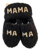 Cabernet Women's Mama textile Sherpa Slippers With Eye Mask Black