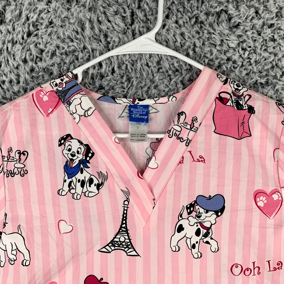 Blusa Médica Disney Mujer Pequeña Rosa 101 Dálmatas en París Dibujos Animados Médicos *78 Foto 3 de 4