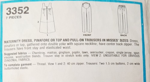 1981 vtg Style pattern 3352 maternity pinafore dress & trousers 10-16 partly cut - Picture 5 of 7
