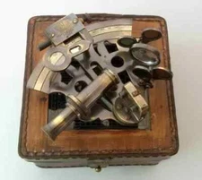 New Designer Antique Nautical Style Brass Ship Sextant 4 Inch With Leather Box