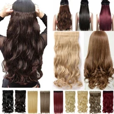 Clip In Real as Human Hair Extensions 3/4 Full Head 5 Clips Long One Piece Black