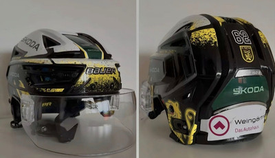 Game Worn Eishockey Helm von den Tölzer Löwen aus der Saison 23/24