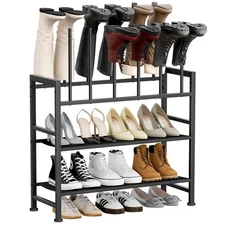 Boot Rack 4-Tier - Black Metal Boot Storage Rack for Tall Boots Organizer Tal...