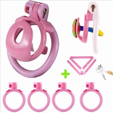 Sissy Male Chastity Lock Cage Male Chastity Devices with 4 Rings Belt Tube