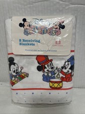 Vintage Disney Babies Mickey Mouse Baby Mickey's Band 2 Receiving Blankets NIP