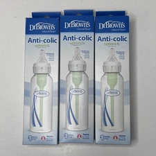 Lot of 3 Dr. Brown's Natural Flow Baby Bottles Anti-Colic 8 oz Blue Green