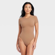 Women's Luxury Collection 4-Way Stretch Short Sleeve Bodysuit - Auden Brown M: