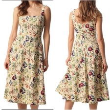 Christian Lacroix Linen Blend Sleeveless Midi Dress Floral Womens S Fit Flare