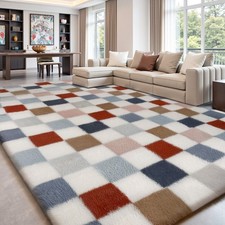 Fluffy Rug Large Shaggy Rugs Living Room Bedroom Checkered Soft Carpet Floor Mat