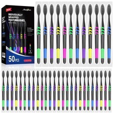 50 PCS Individually Wrapped Bulk Toothbrush Pack, Disposable Soft 50, Black