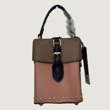 American Bee Vegan Crossbody Bag Mini Pink Tan Colorblock Studs Top Handle