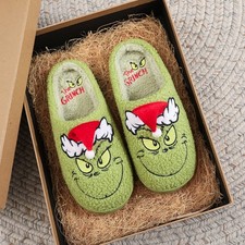Adults Men Womens The Grinch Slippers Christmas Winter Warm Fur Home Shoes Gifts