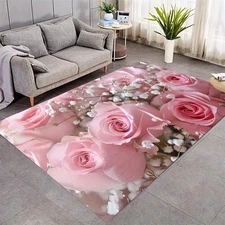 Pink Rose Non-Slip Runner, Elegant Floral