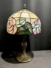 TIFFANY LAMP /Vintage Stained Glass Table Top / ROSE Floral w/Bulb-Blemish Works